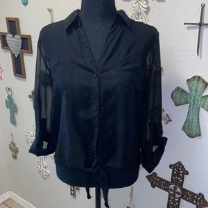 LEI sheer and lace black top size XL